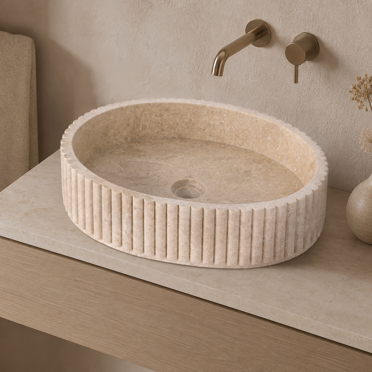 Rene Houtman Waskom Marmer Ovaal Ribbed – B50 x D35 x H12 cm