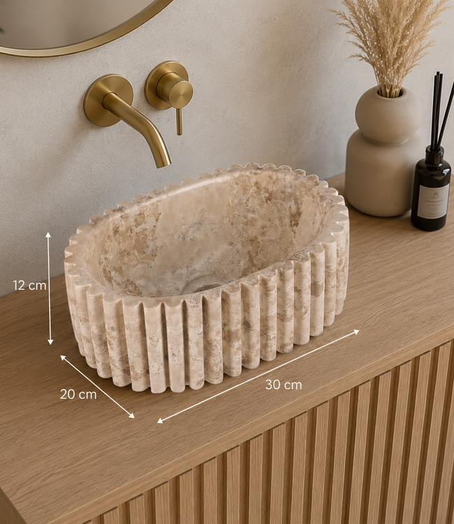 Rene Houtman Waskom Marmer Ovaal Geribbeld B30 x D20 x H12 cm