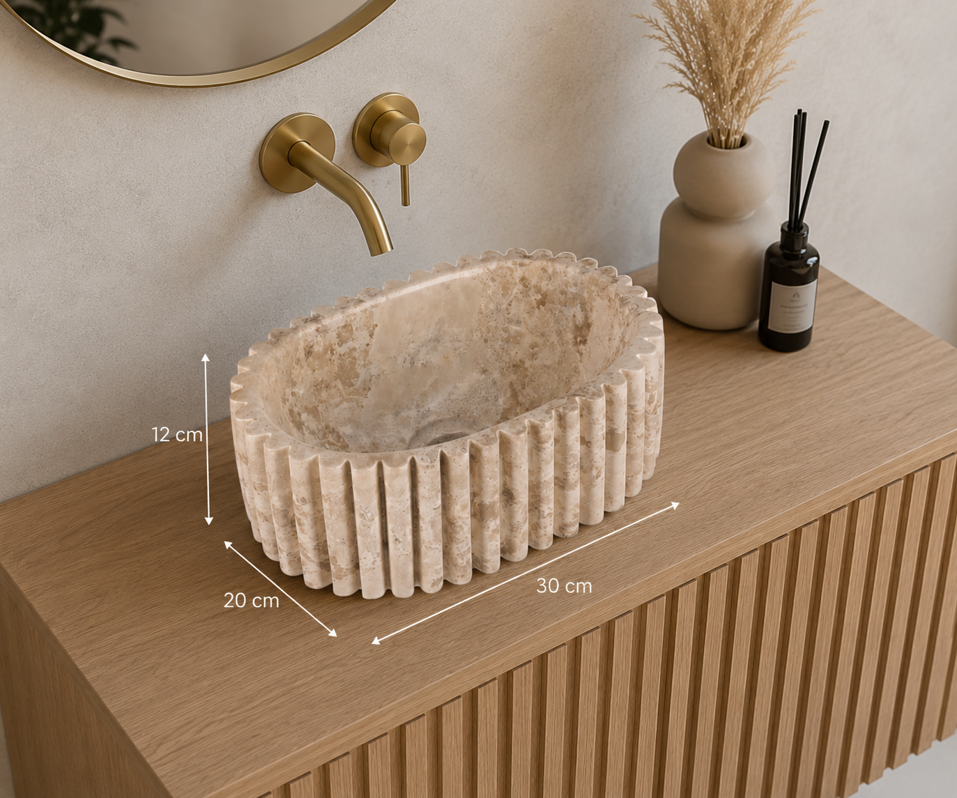 Rene Houtman Waskom Marmer Ovaal Geribbeld B30 x D20 x H12 cm