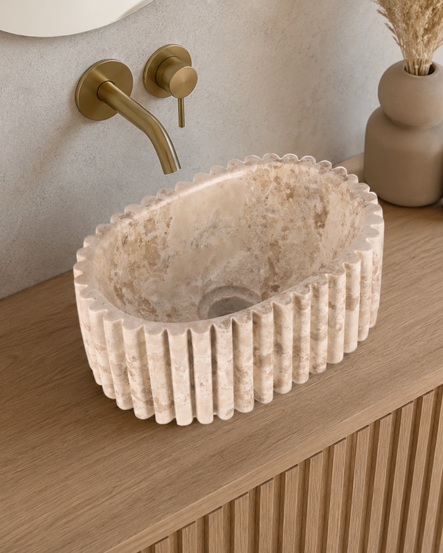 Rene Houtman Waskom Marmer Ovaal Geribbeld B30 x D20 x H12 cm