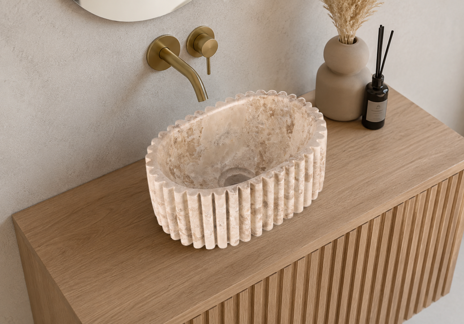 Rene Houtman Waskom Marmer Ovaal Geribbeld B30 x D20 x H12 cm