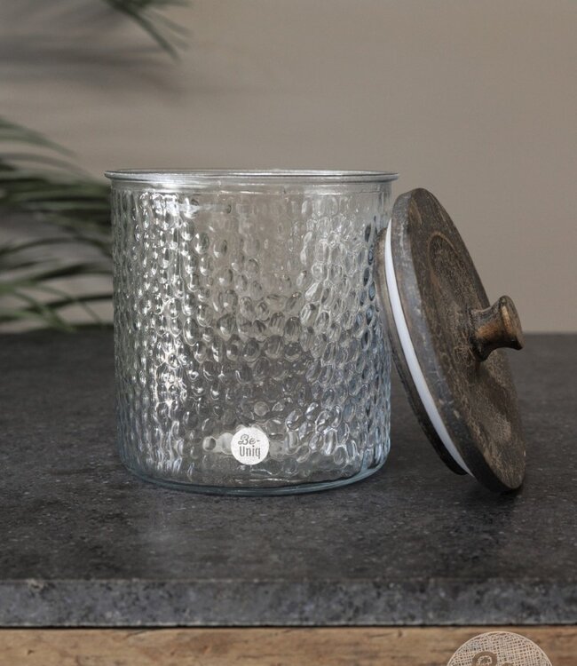 Be-Uniq Glazen Pot | Reliëfglas | Set Van 4 | H20 x D17 cm