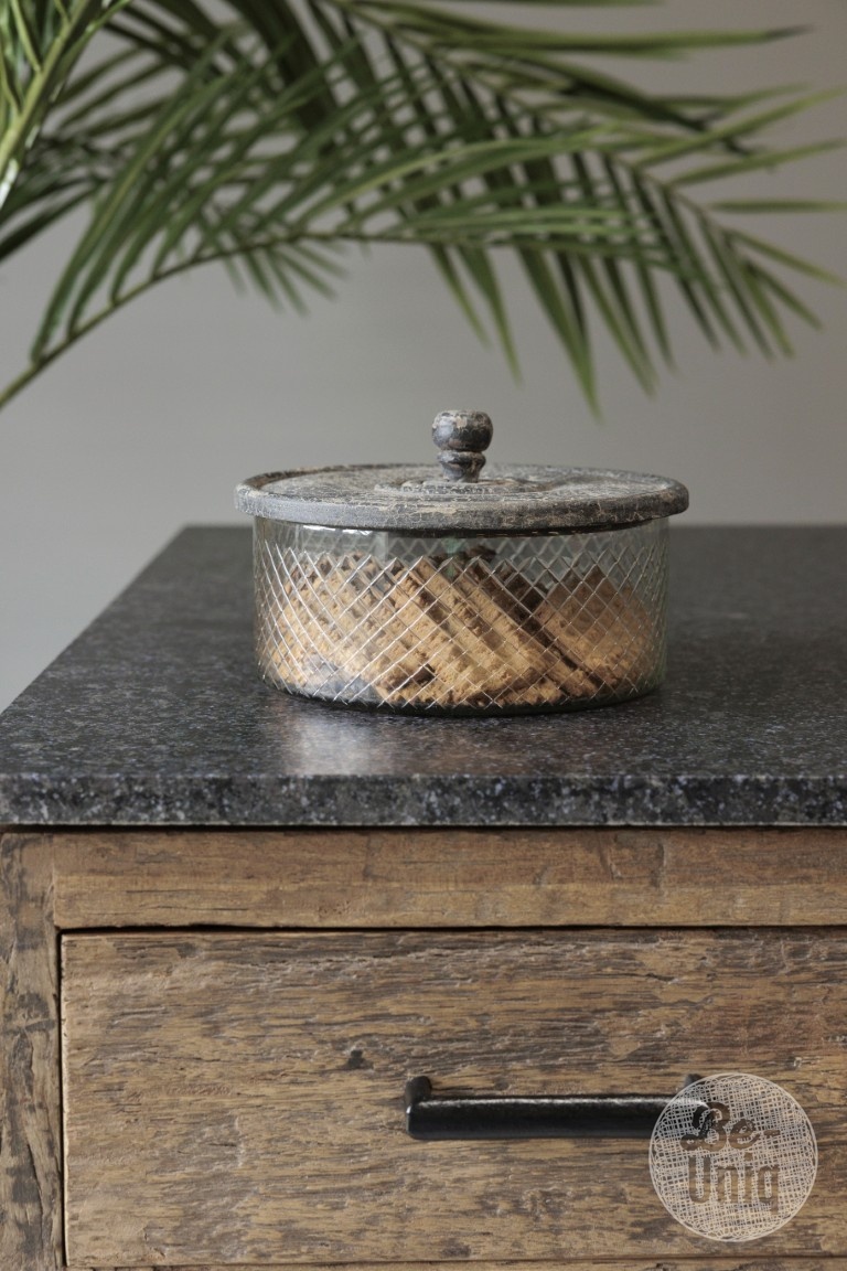 Be-Uniq Glazen Koektrommel Met Houten Deksel | H15 x D21 cm