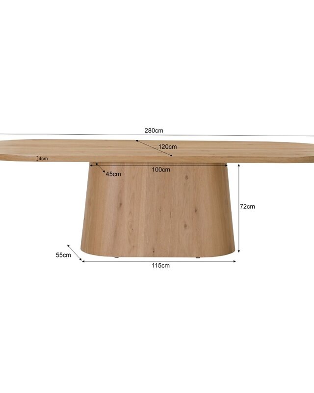 Livingfurn Eettafel Novero | Naturel | H76xB280xD120 cm
