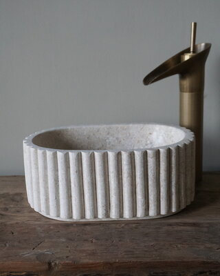 Rene Houtman Waskom Marmer Ovaal Geribbeld B30 x D20 x H12 cm