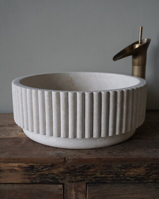 Rene Houtman Waskom Marmer Rond Geribbeld Rond 40 x Hoog 14 Cm