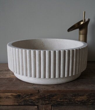 Rene Houtman Waskom Marmer Rond Geribbeld Rond 40 x Hoog 14 Cm
