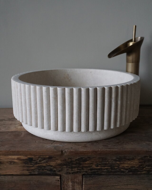 Rene Houtman Waskom Marmer Rond Geribbeld Rond 40 x Hoog 14 Cm