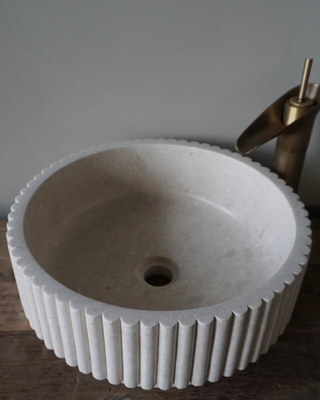 Rene Houtman Waskom Marmer Rond Geribbeld Rond 40 x Hoog 14 Cm
