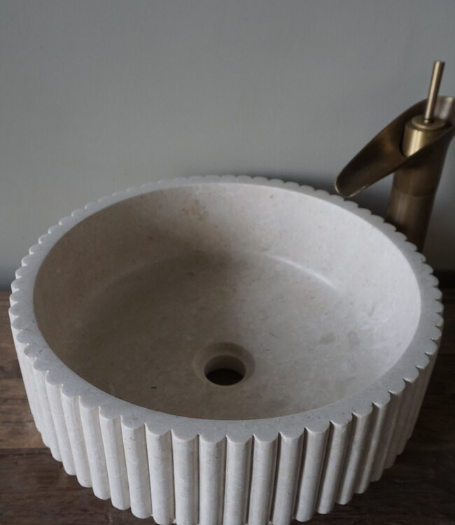 Rene Houtman Waskom Marmer Rond Geribbeld Rond 40 x Hoog 14 Cm