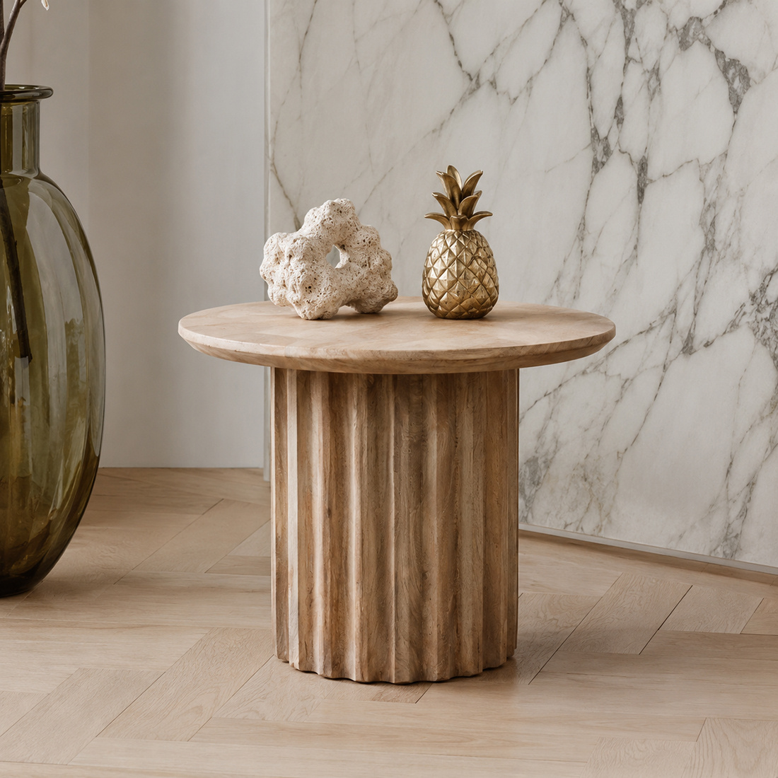 Raw Materials Amsterdam Bullnose Bijzettafel | Naturel | H40 x D55 cm