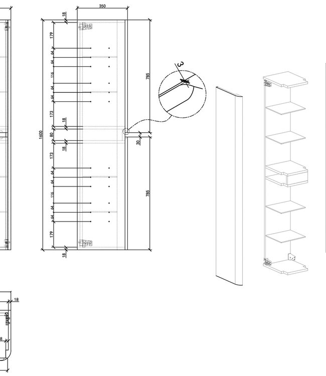 Rene Houtman Badkamerkast Novira | Mat Zwart | 160 x 40 x 35 cm