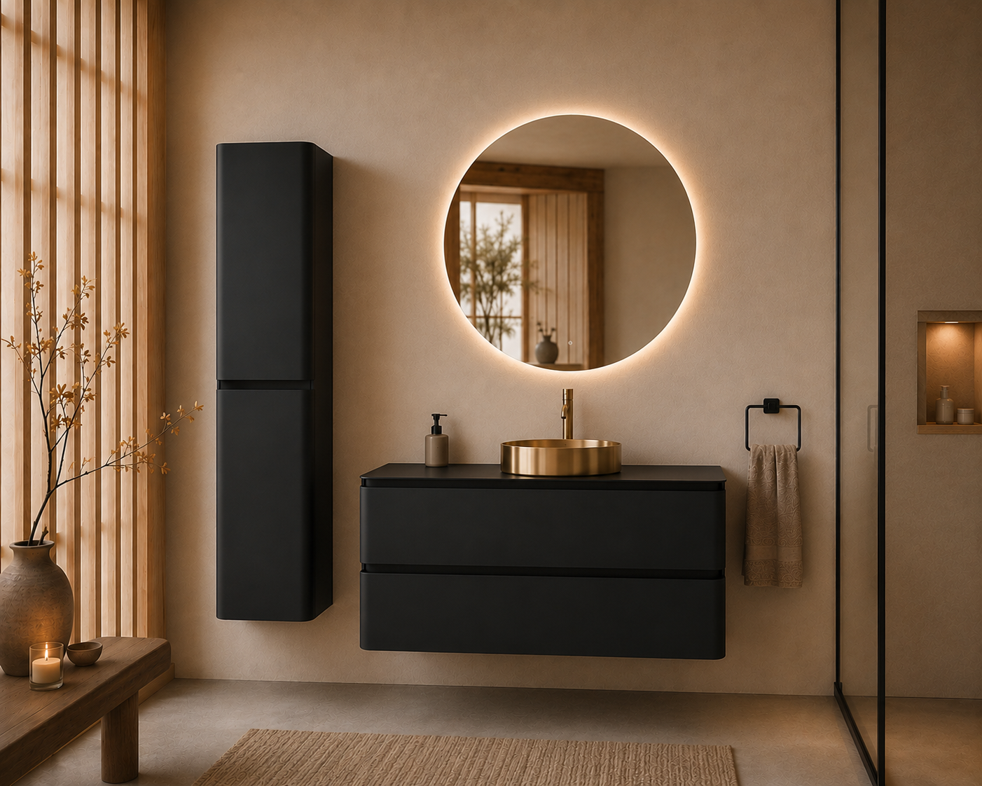 Rene Houtman Badkamerkast Novira | Mat Zwart | 160 x 40 x 35 cm
