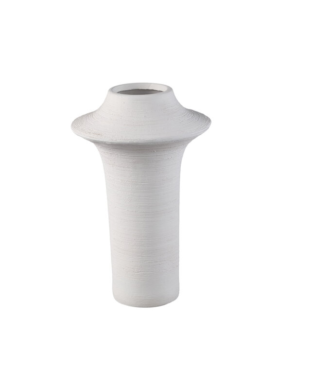 PTMD Rinder Wit mat keramische brede ring vaas hoog L