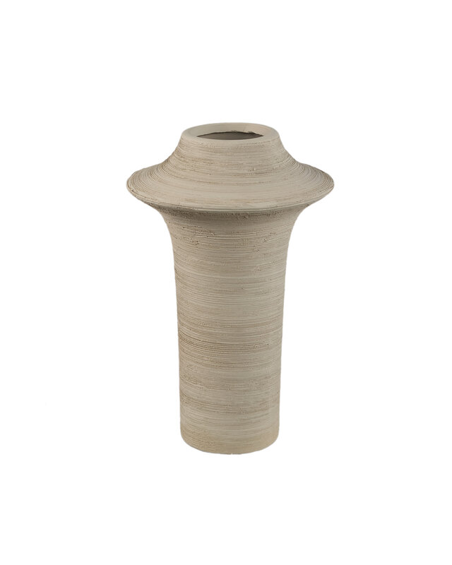 PTMD Runder Beige mat keramische brede ring vaas hoog L