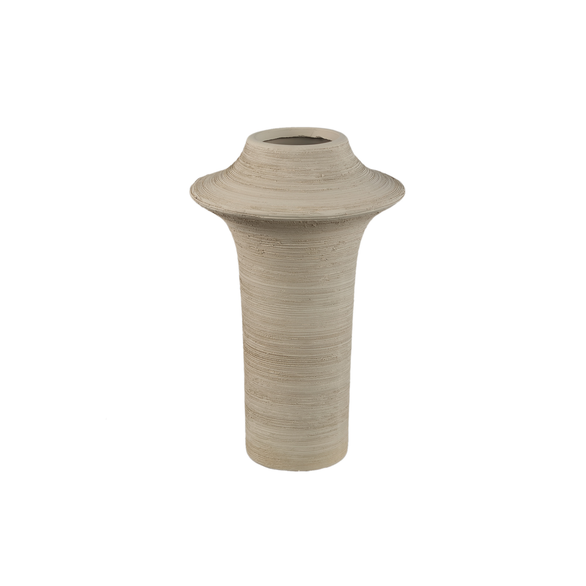 PTMD Runder Beige mat keramische brede ring vaas hoog L