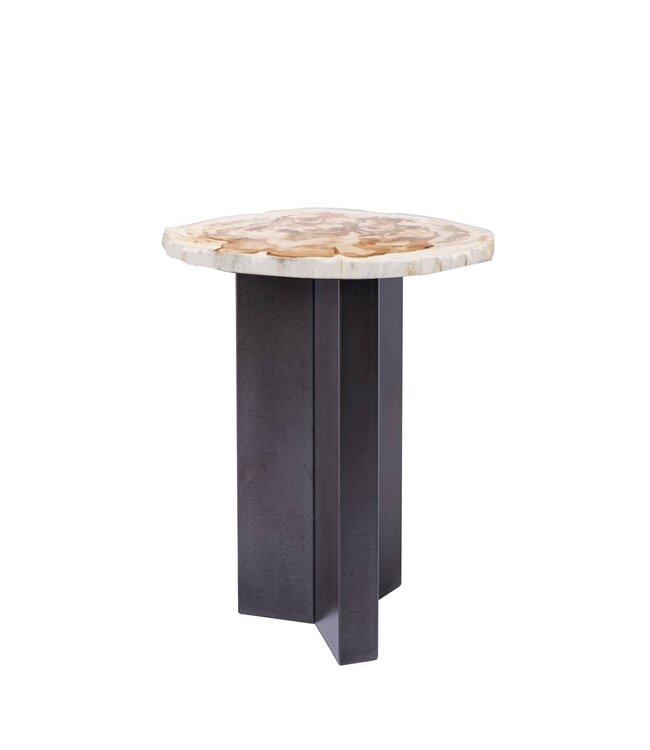 PTMD Jisse Natuurlijke versteend houten bijzettafel met gedraaide voet.