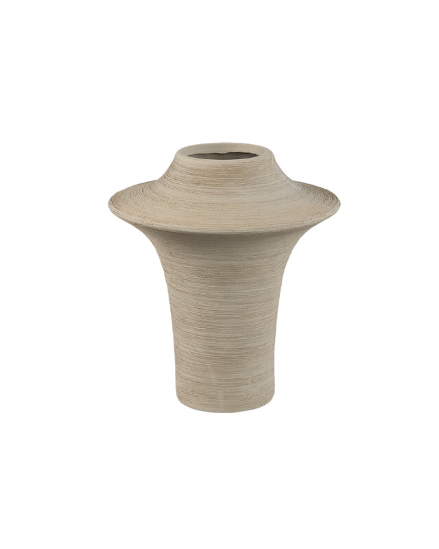 PTMD Runder Beige mat keramische brede ring vaas hoog S
