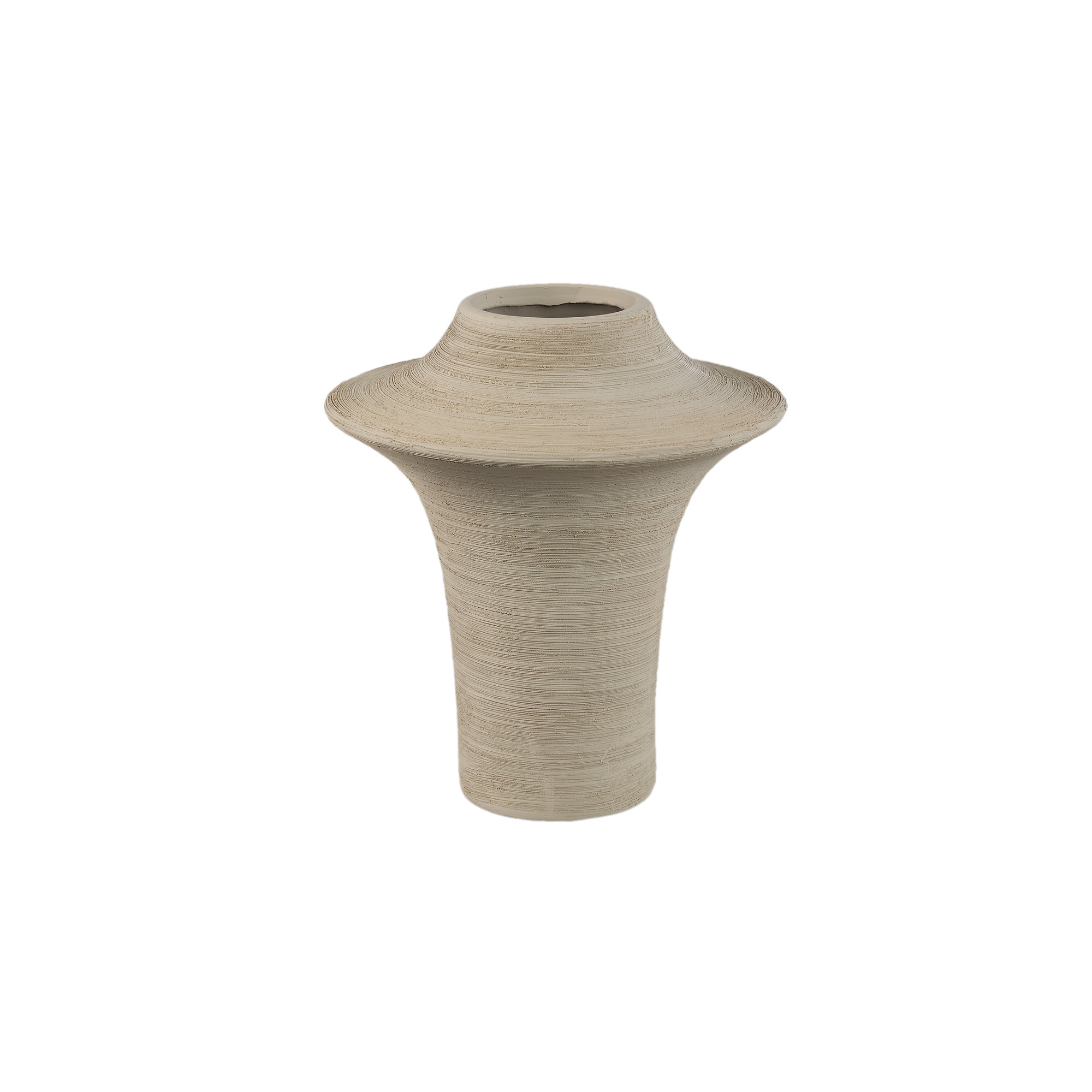 PTMD Runder Beige mat keramische brede ring vaas hoog S