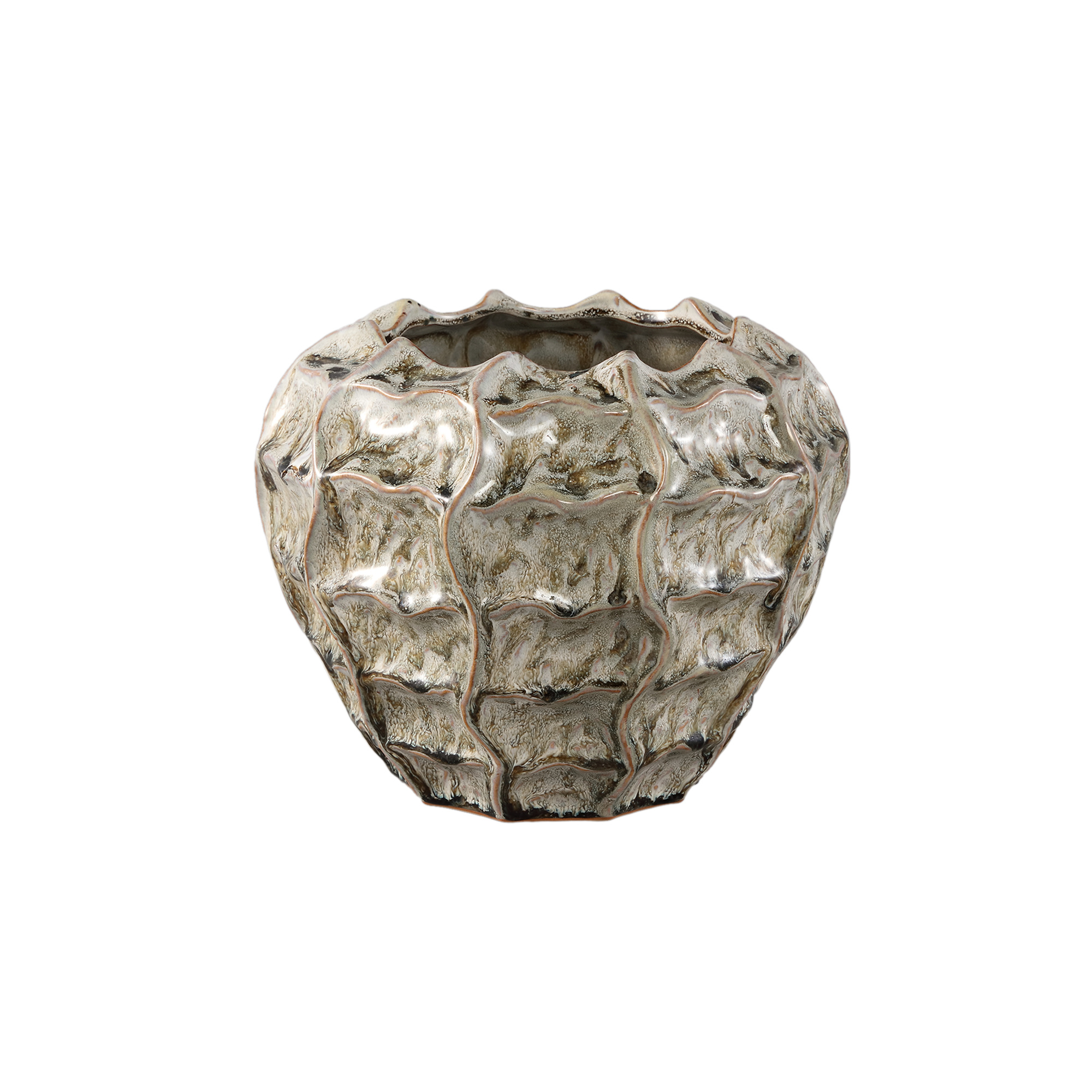 PTMD Cedric Cream keramische ronde golvende pot gemengde kleuren M