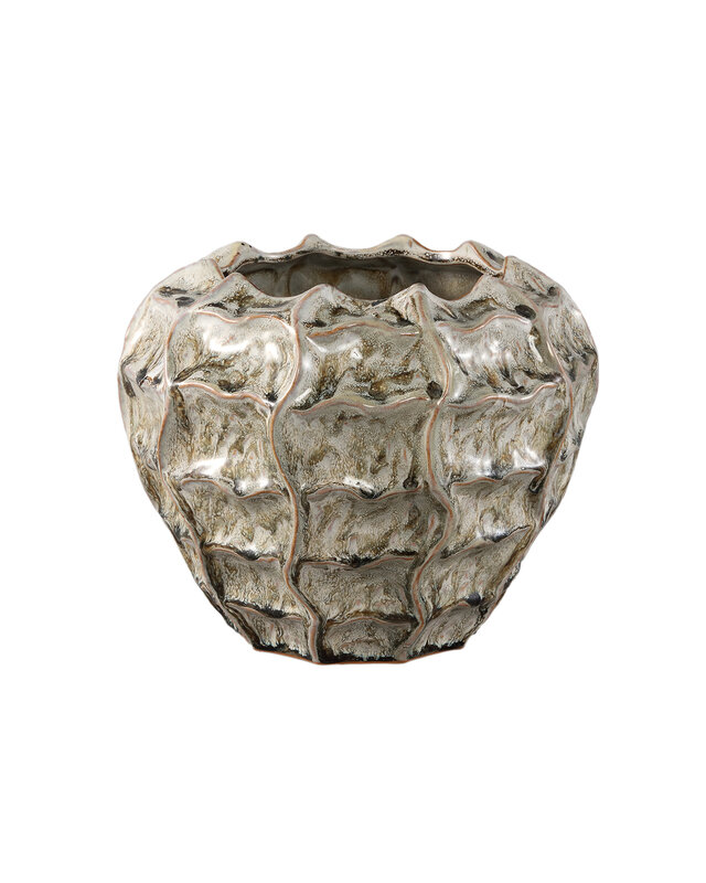 PTMD Cedric Cream keramische ronde golvende pot gemengde kleuren M