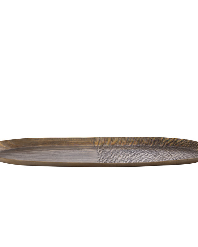 PTMD Jowad Antiek Gouden aluminium schaal met geribbelde ovale L.