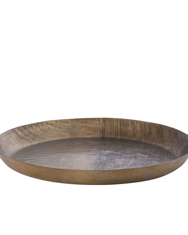PTMD Jowad Antiek Gouden aluminium schaal geribbeld rond L