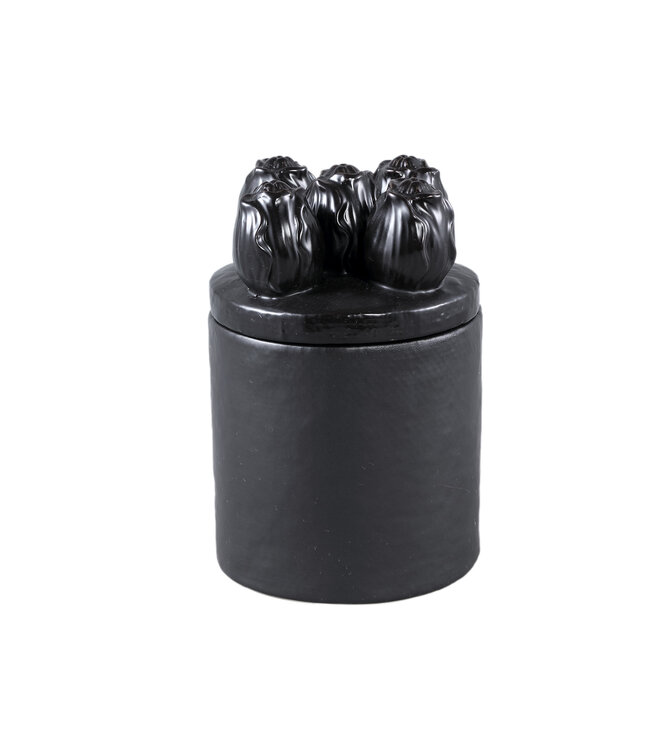 PTMD Krystine Zwart ronde keramische pot met tulpen bovenkant.