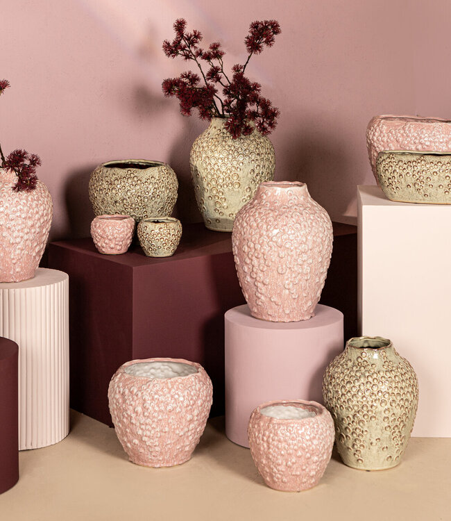 PTMD Avis Roze keramische pot rond gevormde schalen laag XL