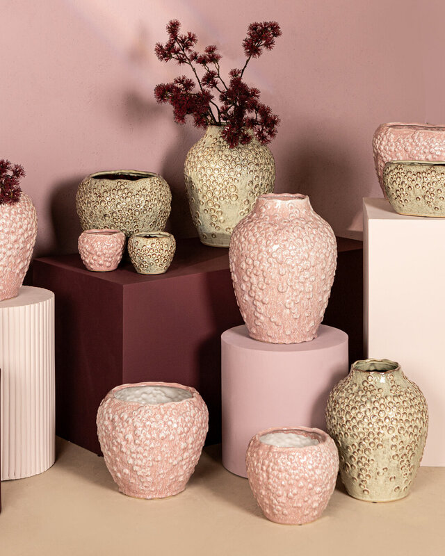PTMD Avis Roze keramische pot rond gevormde schalen laag XL