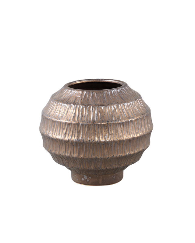 PTMD Cherith Bronzen ronde keramische pot geribbeld S