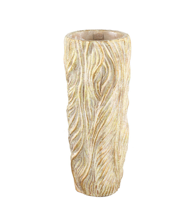 PTMD Alexio Crème ronde cementen pot met golvende lijnen 45x20 Cm