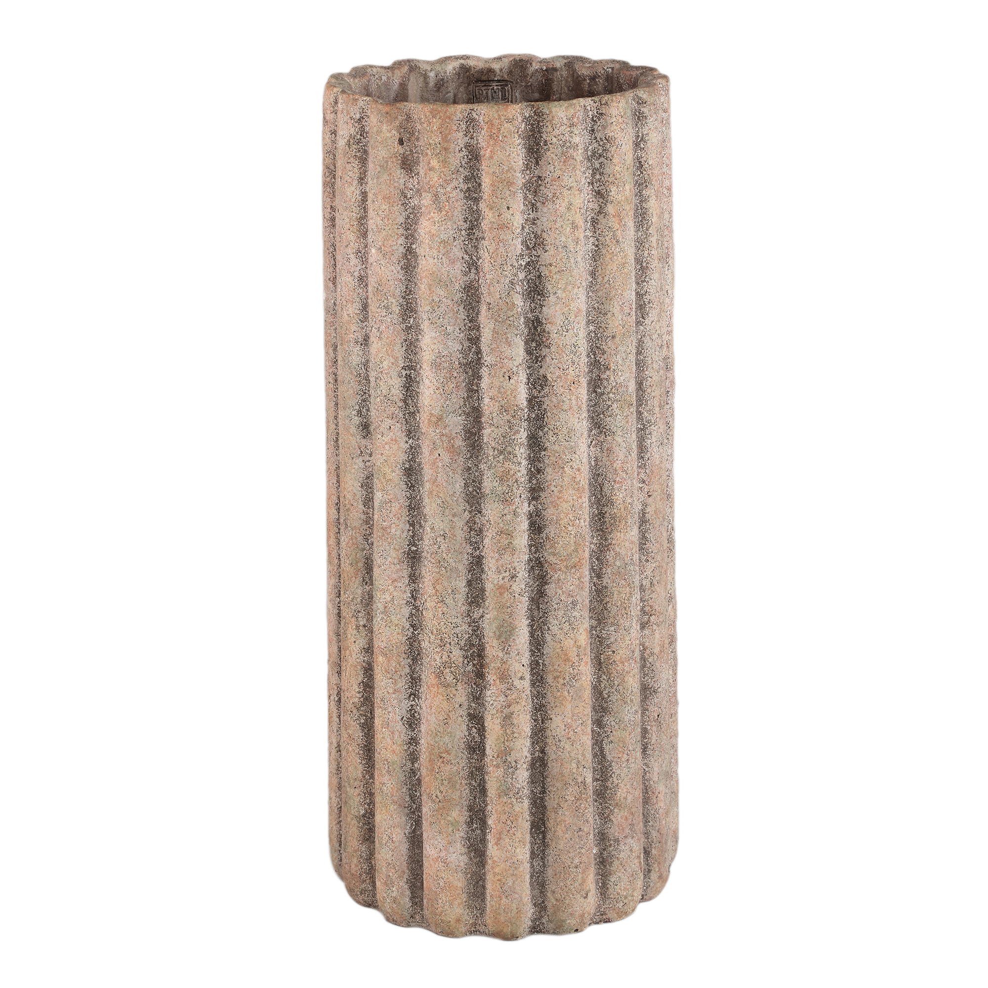 PTMD Jaydean Grey cement pot met geribbelde structuur hoog L