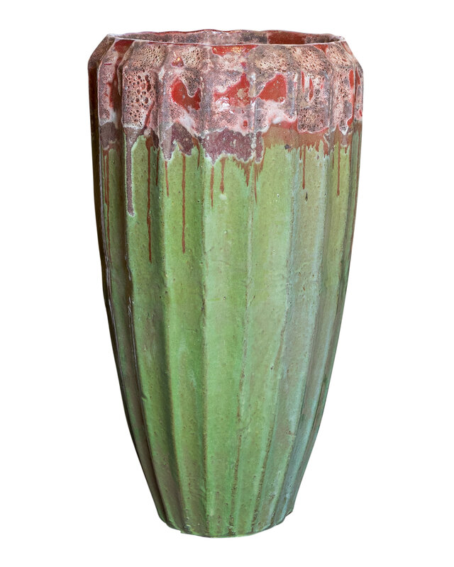 PTMD Olver Groene keramische pot geribbelde structuur 90x48 Cm