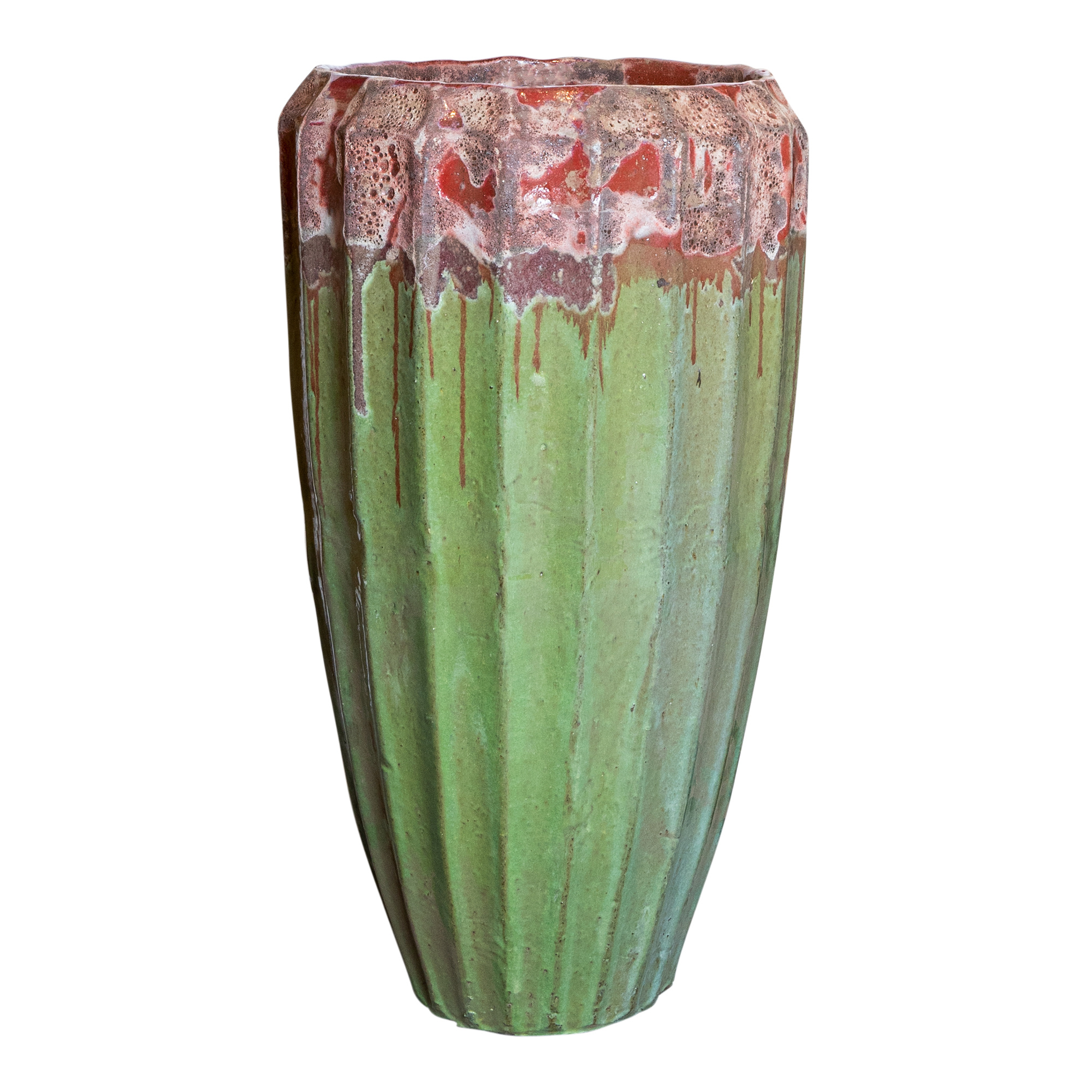 PTMD Olver Groene keramische pot geribbelde structuur 90x48 Cm