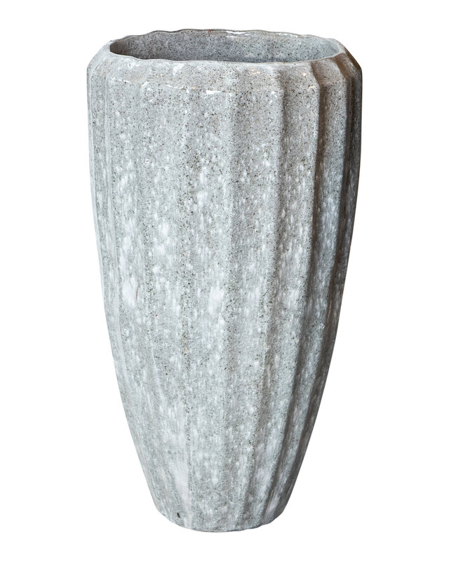 PTMD Olver Witte keramische pot geribbelde structuur rond 90x48 Cm
