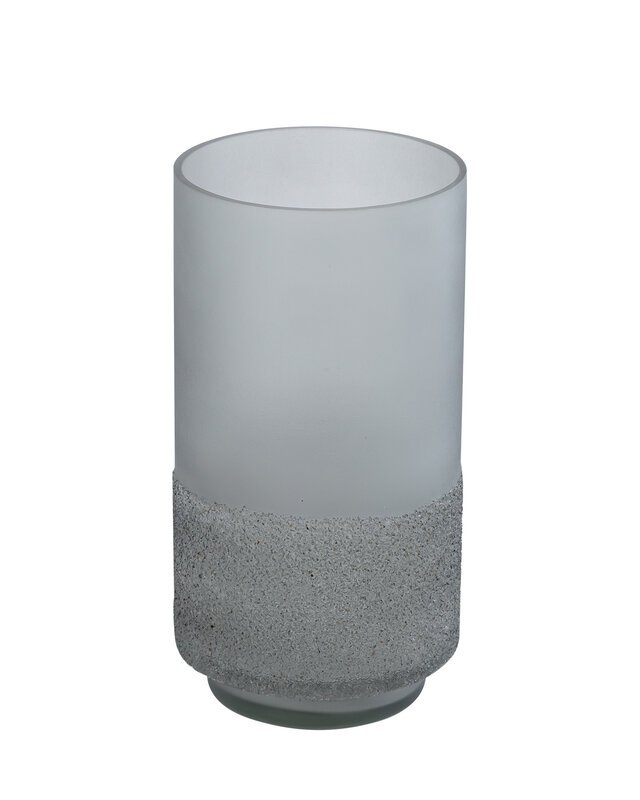 PTMD Miral Grey glazen ronde stormlicht met matglazen bodem.