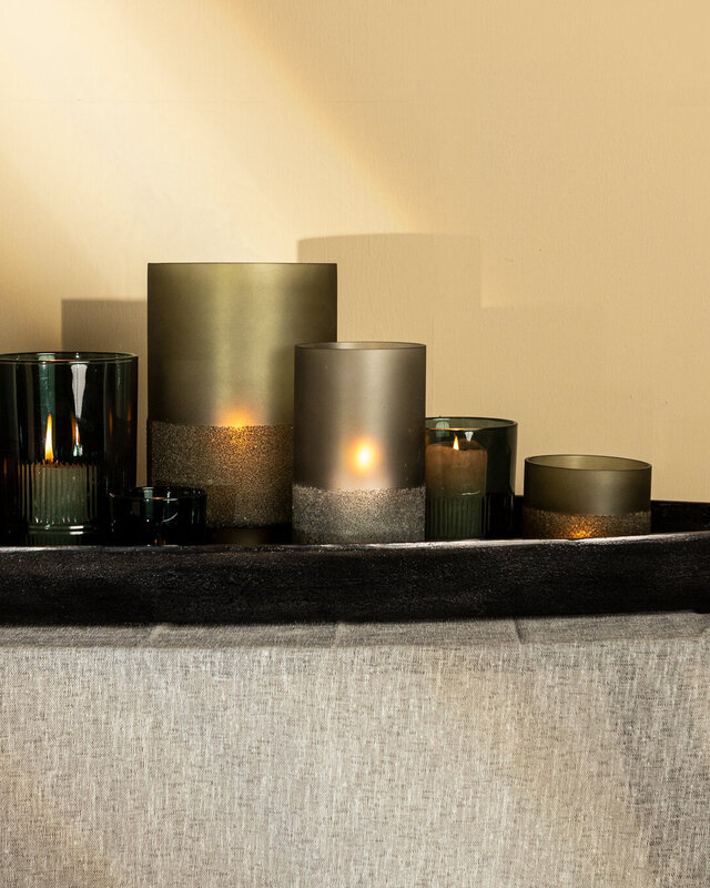 PTMD Miral Grey glazen ronde stormlicht met matglazen bodem.