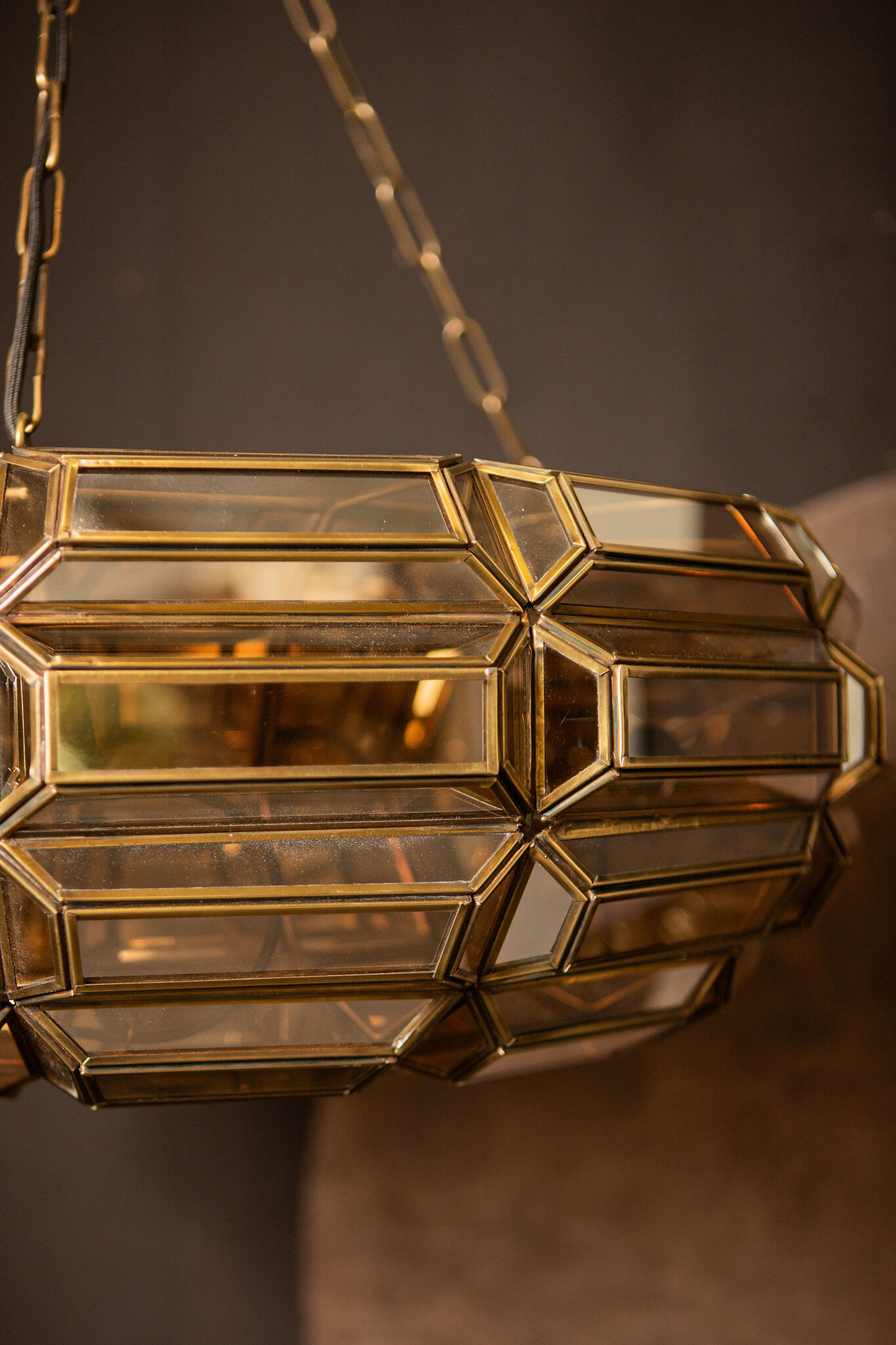 PTMD Thyro Antiek Messing Glas Amber Donut Lamp