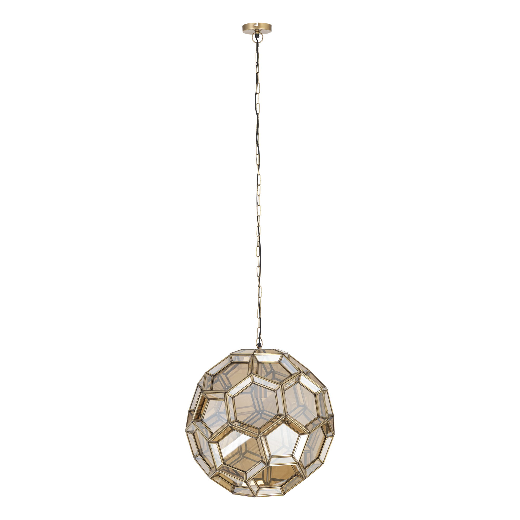 PTMD Thyro Antiek Messing Glas Amber Bal Lamp