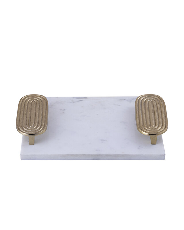PTMD Wit Marmeren Dienblad | Gouden Handvaten | H5 x B30 x D23 cm