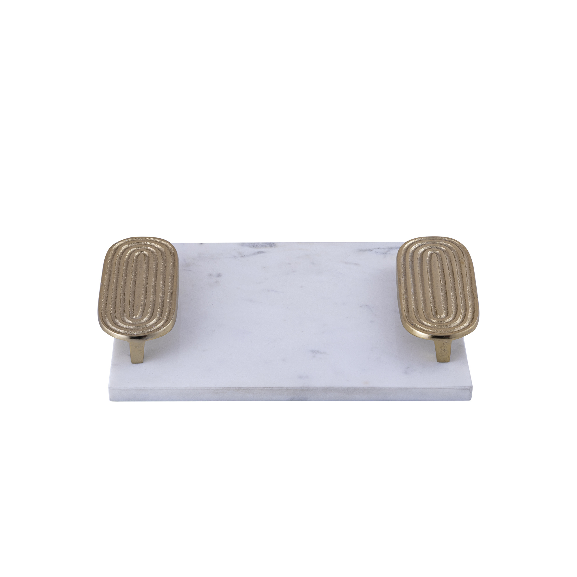 PTMD Wit Marmeren Dienblad | Gouden Handvaten | H5 x B30 x D23 cm