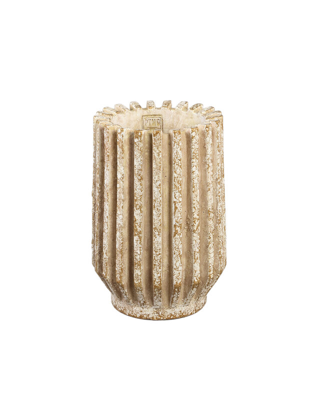 PTMD Zariya Crème cement ronde pot met geribbelde lijnen hoog XS