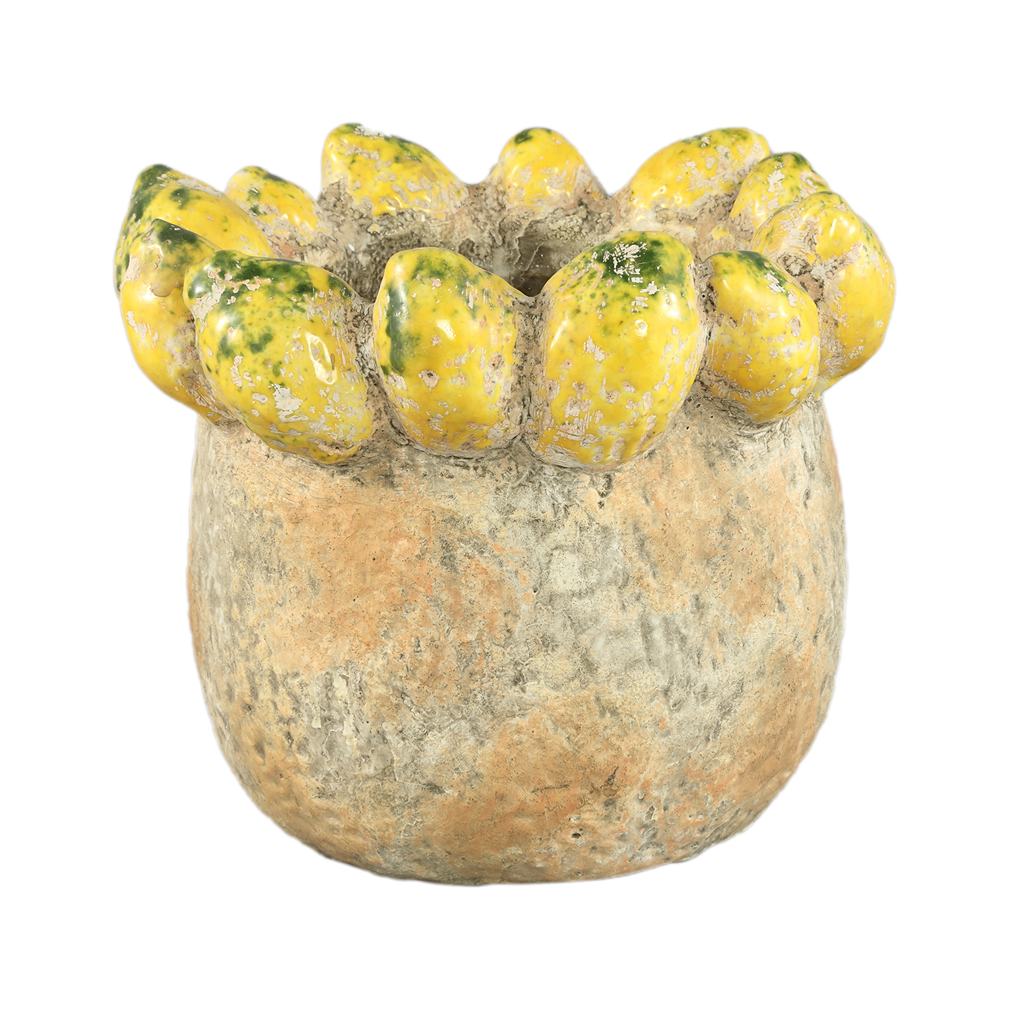PTMD Fruitige gele ronde terrapot citroenenrand L.