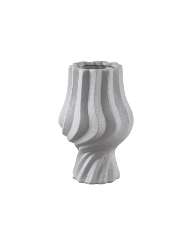 PTMD Clair Taupe keramische matglazuur swirl pot op voet