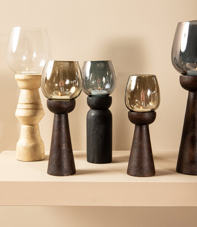 PTMD Qez Zwart Mangohout Stormlicht Rookglas XL