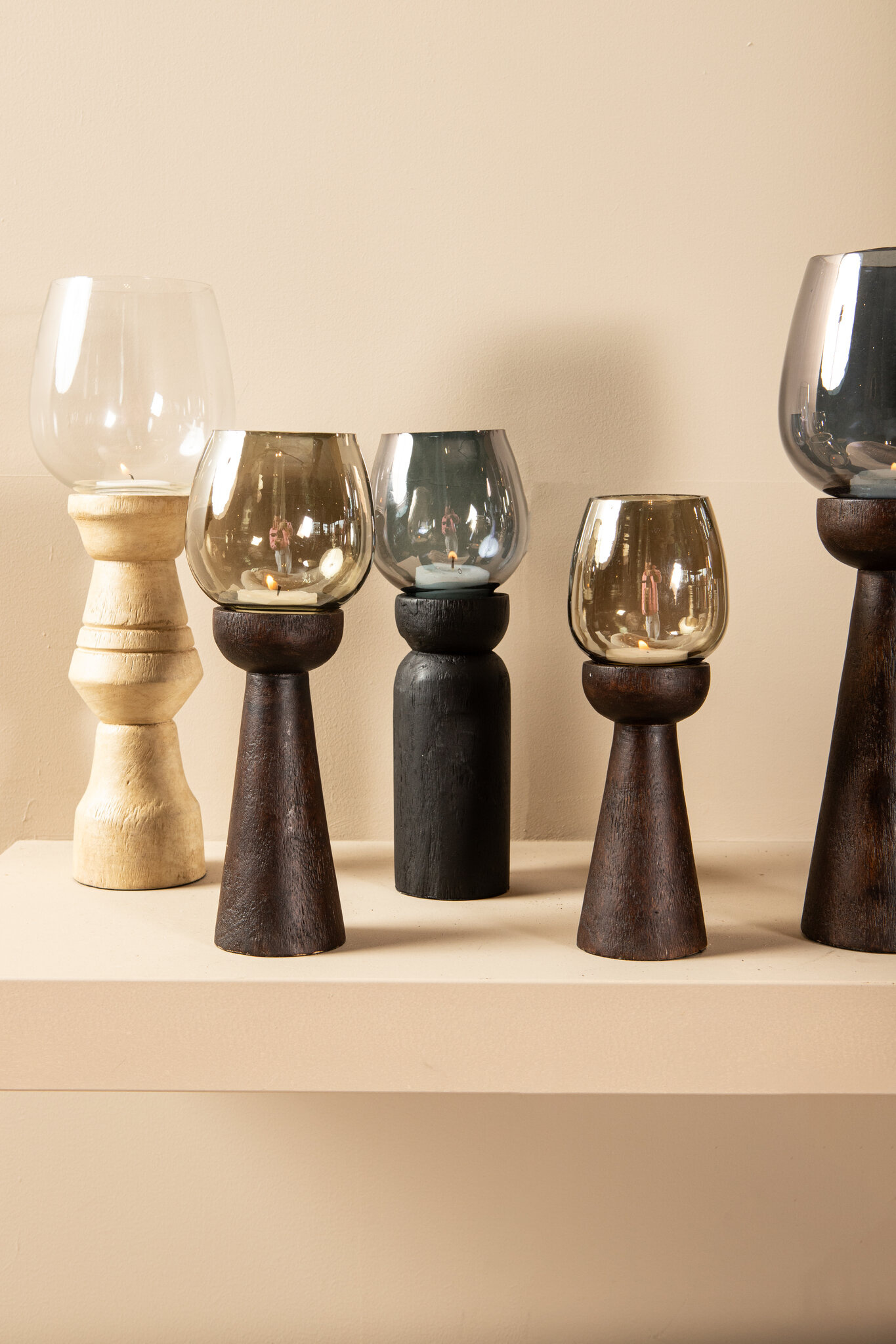 PTMD Qez Zwart Mangohout Stormlicht Rookglas XL