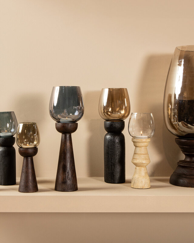 PTMD Qez Zwart Mangohout Stormlicht Rookglas XL