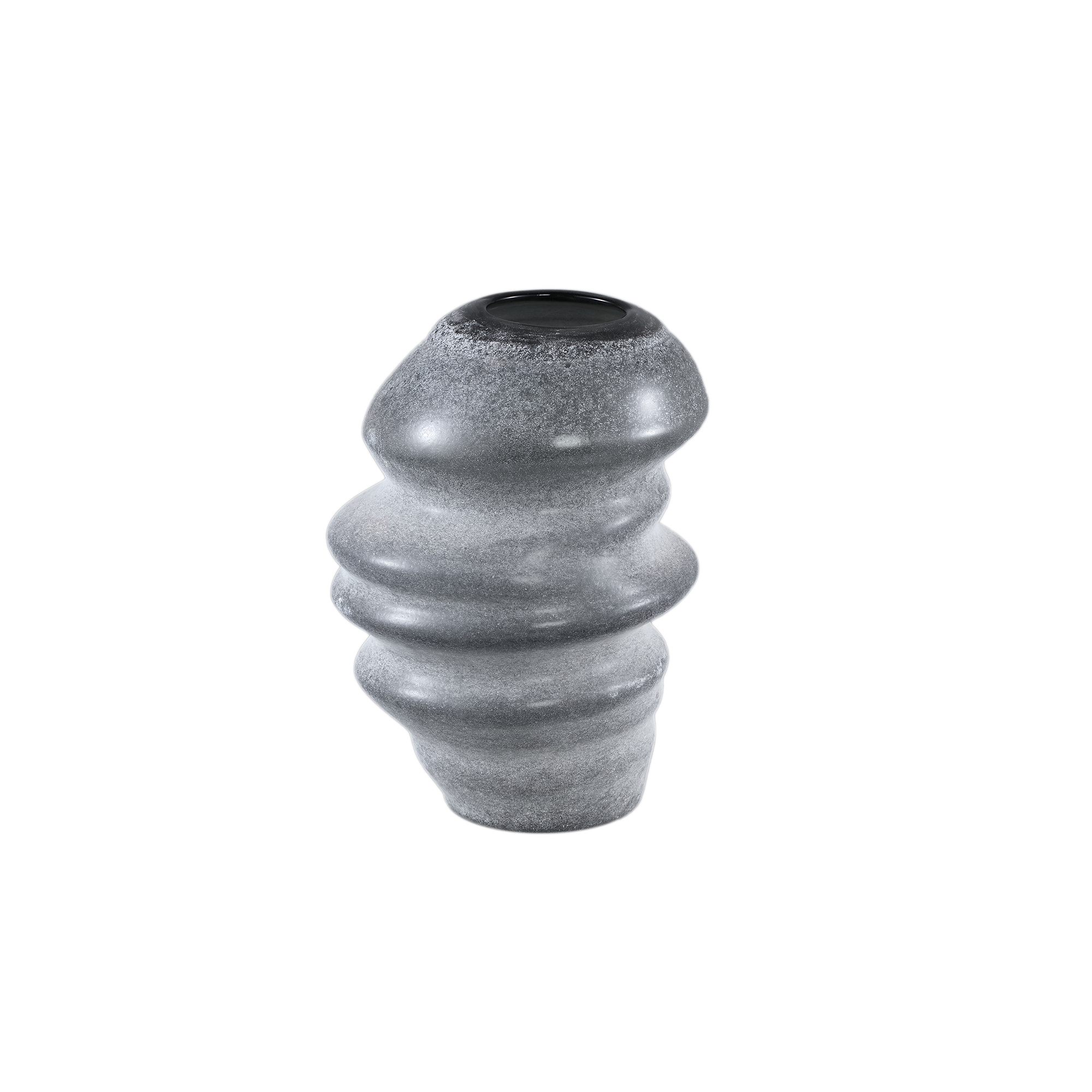 PTMD Orietta Grijze matte glazen vaas golvend rond S