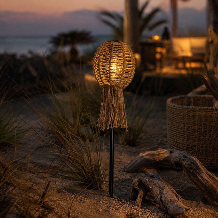 Rene Houtman Tuinlamp Solar Op Stok Tuinfakkel Naturel - H90xB16xD8 Cm